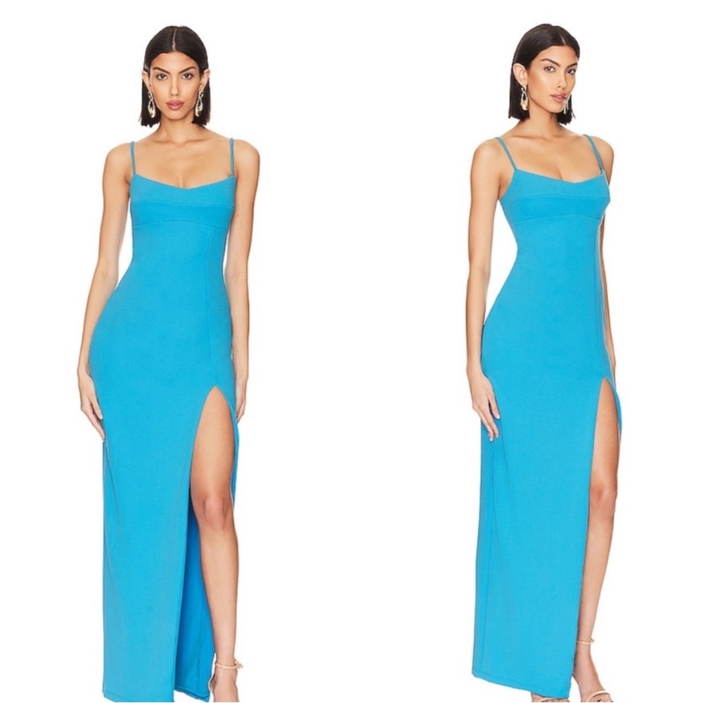 Nookie Turquoise Spaghetti-Strap Maxi Dress with High Slit